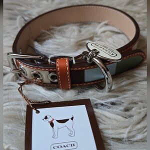 NWT Coach Legacy Stripe Dog Collar Sz S With Charm